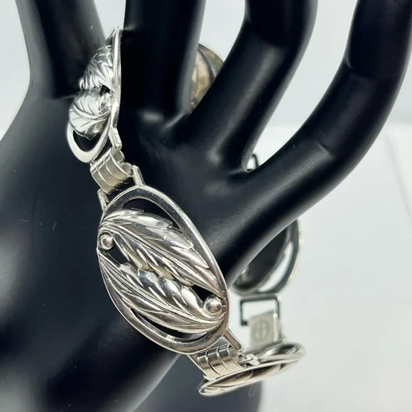 DANECRAFT 925 Silver Vintage Floral Leaf Link Chain Bracelet